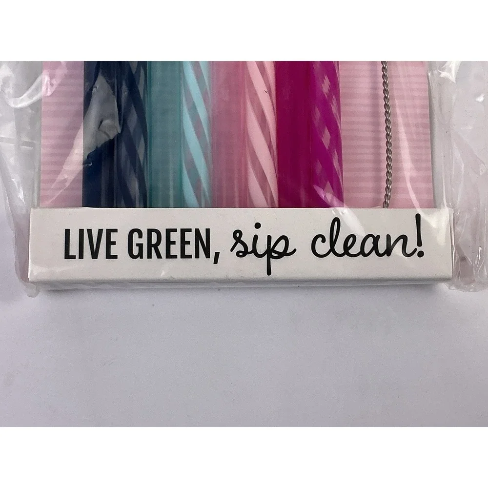 Ello Reusable Straws Set 8‎ Pack with Cleaning Brush Live Green Sip Clean